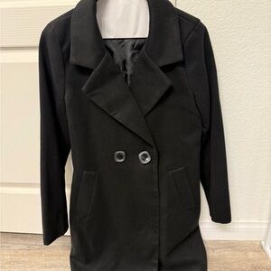Black Pea Coat with Wide Lapel Collar